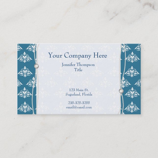 Bleu avec le carte de visite de damassé de perles (Devant)
