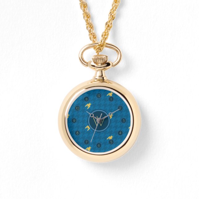 Bleu avec montre en pied de cheminée or (Recto)