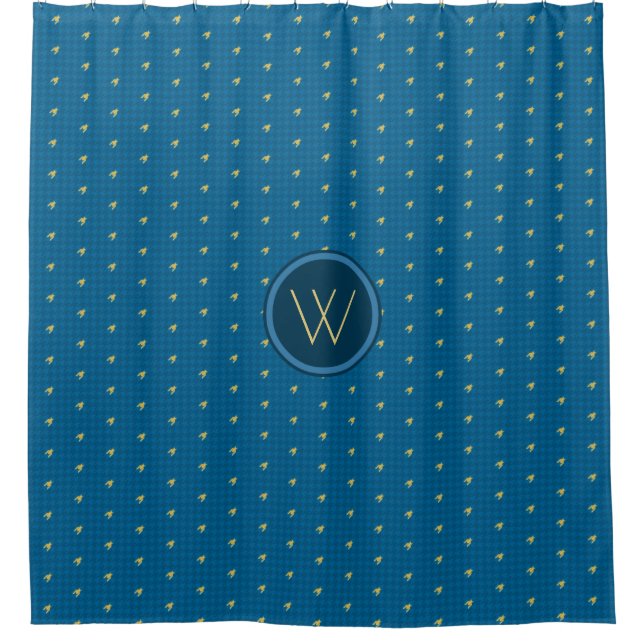 Bleu avec or Accent Houndstooth Douche rideau (Devant)