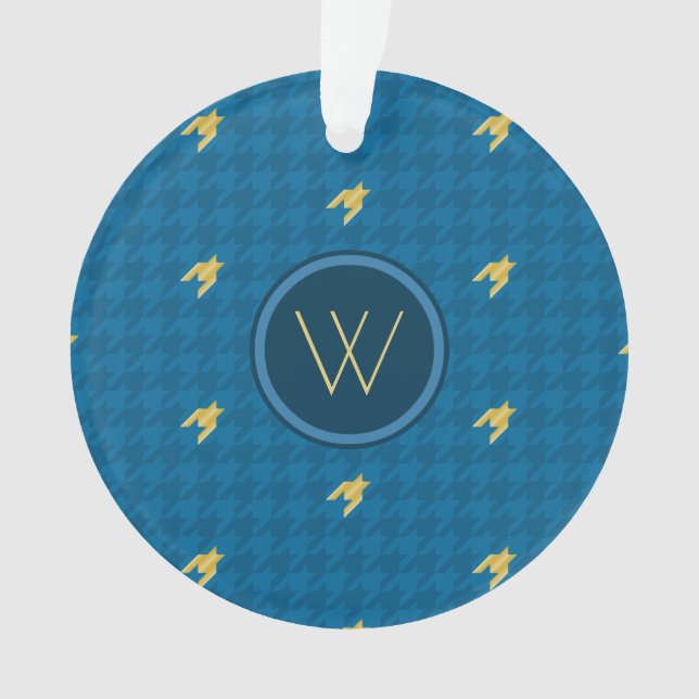 Bleu avec or Accent Houndstooth Ornement (devant)