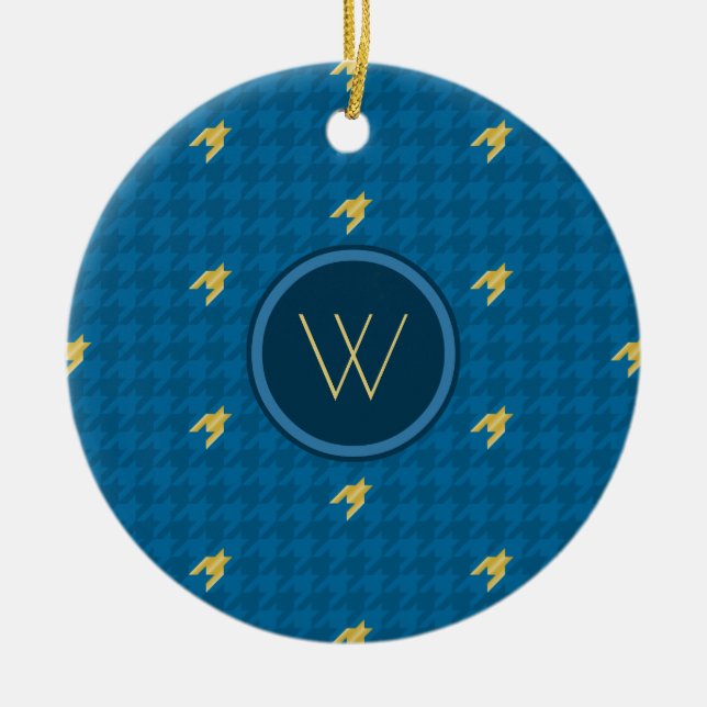 Bleu avec or Accent Houndstooth Ornement (Devant)