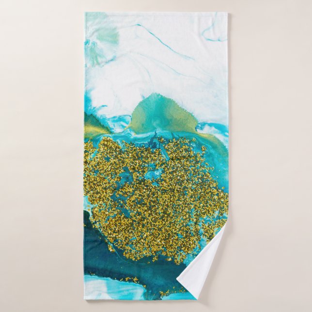 Bleu avec or parties scintillant fluide art, créat (Serviette de bain)