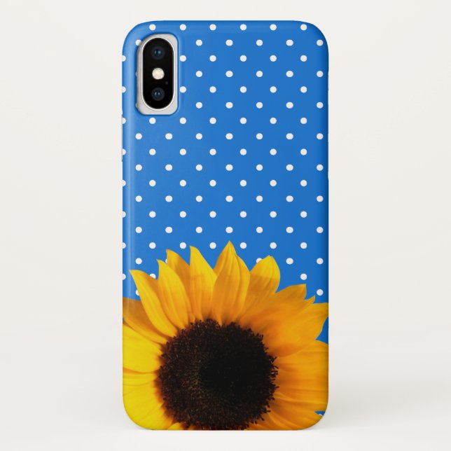 Bleu avec Pois et tournesol iPhone X Coque (Dos)