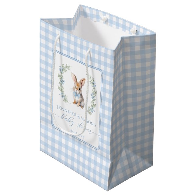 Bleu baby shower lapin de Pâques merci sacs cadeau (Devant Angle)