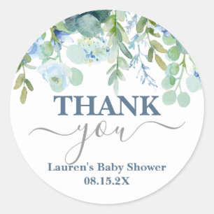 Bleu Baby shower Whimsical Sticker Classic rond