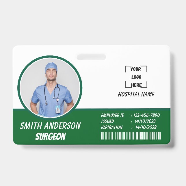 Bleu | Badge d'identification photo d'employé médi (Avant)