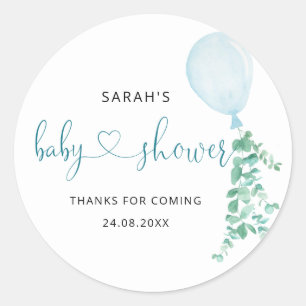 Bleu Ballons Baby shower Classic rond Sticker