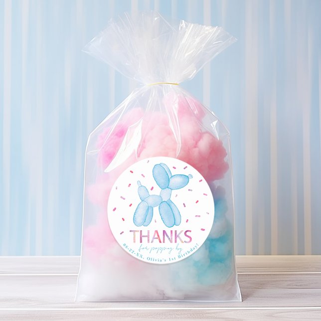 Bleu Balloon Chien Parti Favoriser Sticker (pastel 1st birthday balloon animal sticker)