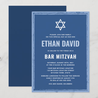 Bleu bar mitzvah invitations avec frontière rugueu