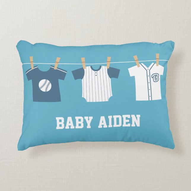 Bleu Baseball Baby Boy Nursery Coussin Décor (Devant)