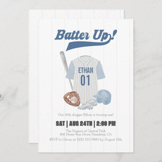 Bleu Batte Up Baseball Invitation d'anniversaire (Devant / Derrière)