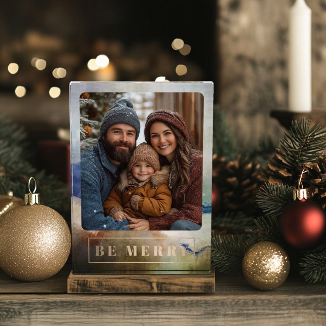Bleu Be Joyeux Bloc photo (Be Merry Watercolor Photo Block)