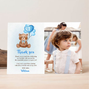 Bleu Bear Balloon Anniversaire Photo Carte de reme