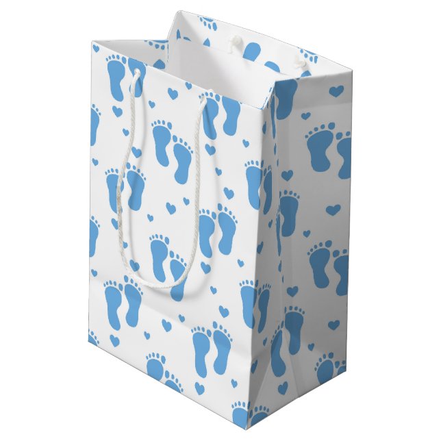 Bleu bébé pieds motif moyen sac cadeau (Dos Angle)
