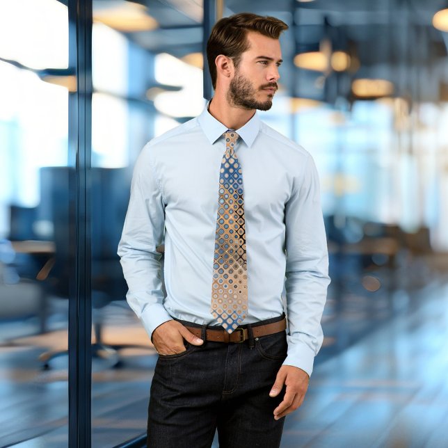 Bleu beige Abstrait points en verre Cravate Motif (An elegant modern design tie with a blue, grey and beige glass dots abstract pattern)