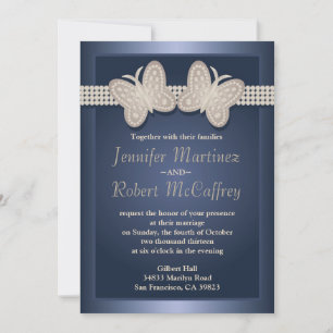 Bleu Bêtu Papillon Mariage Invitations