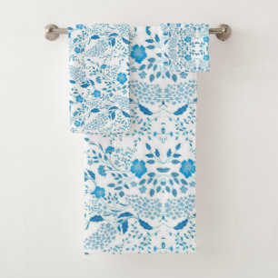 Bleu blanc broderie florale style Motif
