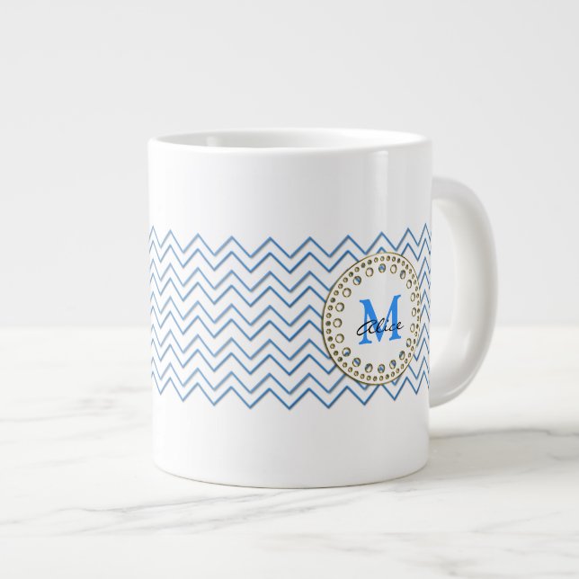 Bleu blanc Chevron Motif Mug (Devant droit)