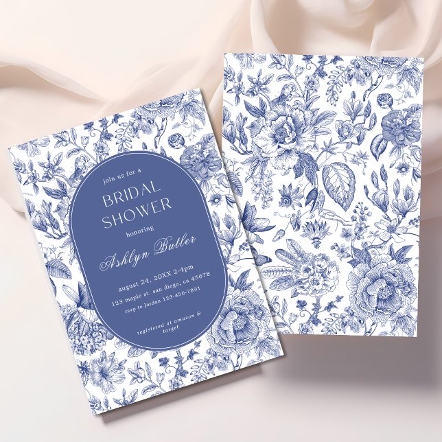 Bleu blanc Chinoiserie nuptiale douche Invitation (Créateur téléchargé)