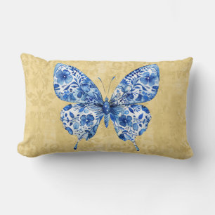 Bleu Blanc Chinoiserie Papillon Lancer oreiller
