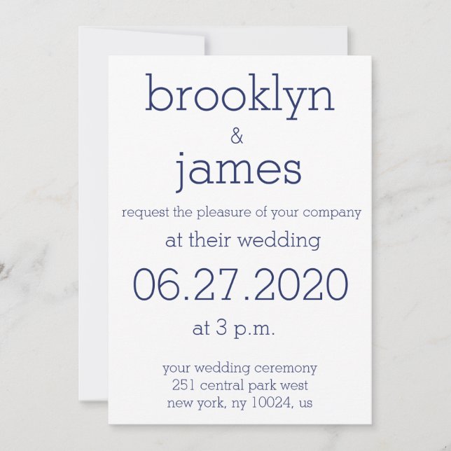 Bleu Blanc Et Marine Invitations De Mariage Modern (Devant)