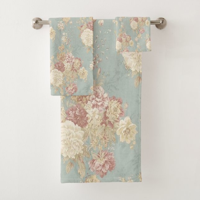Bleu Blanc et Rose Floral Shabby Chic (En situation)