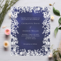 Bleu blanc flocons de neige invitation de mariage