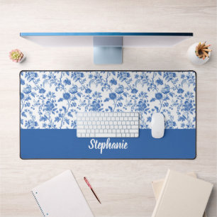 Bleu Blanc Floral Personnalisé Nom