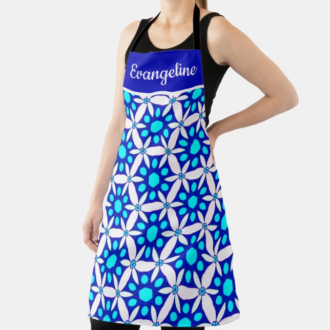 Bleu blanc floral sur toute l'impression tablier (Insitu)