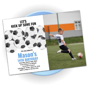 Bleu blanc Football Anniversaire Invitations avec