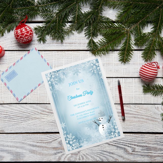 Bleu & Blanc Frosty Élégante invitation de Noël (Créateur téléchargé)