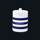 Bleu blanc Horiz Preppy Stripe #3 Monogramme<br><div class="desc">Classic Navy Blue and White Preppy Horizontal Rugby Stripes #3 Nom Monogramme Un élégant motif à bande horizontale avec un modèle pour votre nom, vos initiales ou tout autre texte. Vous pouvez également customiser la police de texte, la couleur de police, la taille de police et la rotation, déplacer ou...</div>