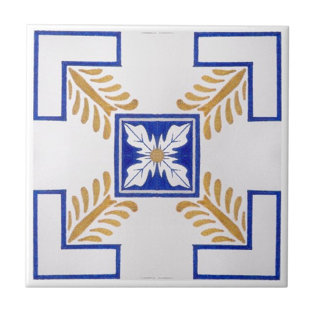 Bleu Blanc Jaune Azulejo Portugais Carreaux Motif (Devant)