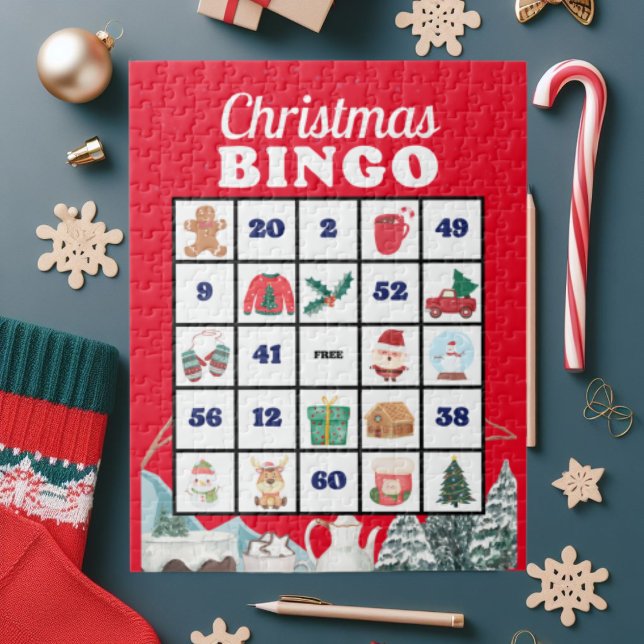 Bleu blanc Jeu de Noël Bingo jigsaw Puzzle (Créateur téléchargé)