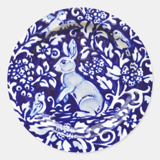 Bleu blanc lapin Oiseau Floral Sticker Dedham Navy (Devant)