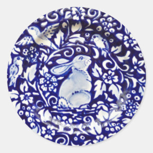 Bleu blanc lapin Oiseau Floral Sticker Dedham Navy