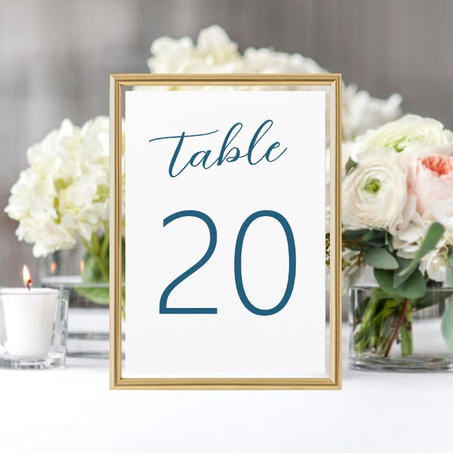 Bleu blanc Mariage écrit à la main Numéro de table (Créateur téléchargé)