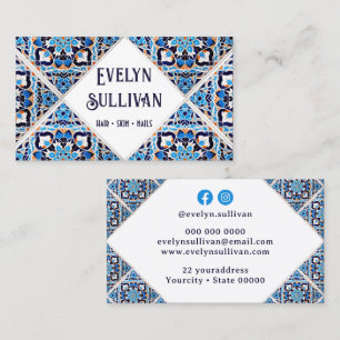 Bleu blanc noir carte de visite carrelage méditerr
