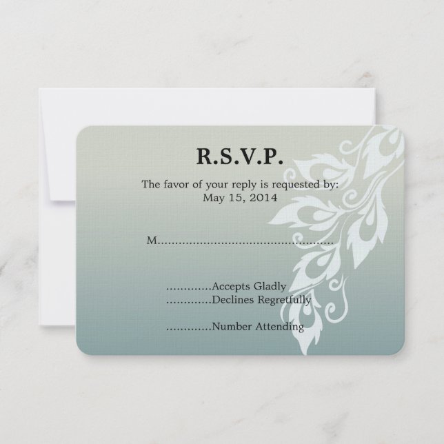 Bleu Blanc Peacock Feather Wedding RSVP (Devant)
