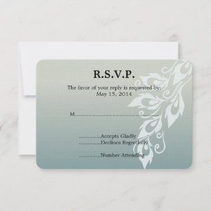 Bleu Blanc Peacock Feather Wedding RSVP