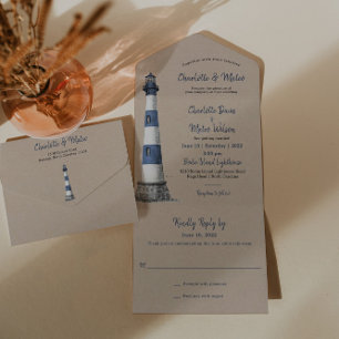Bleu Blanc Phare Kraft Faire-part de mariage