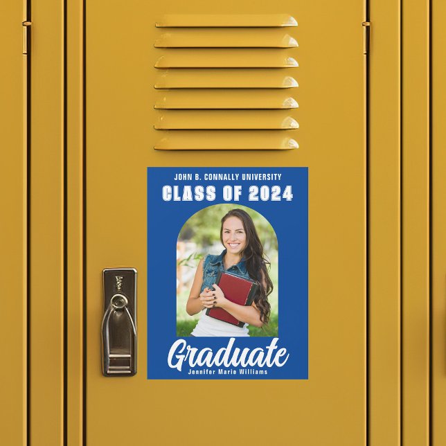 Bleu blanc photo de graduation 2024 Magnet Card (Créateur téléchargé)