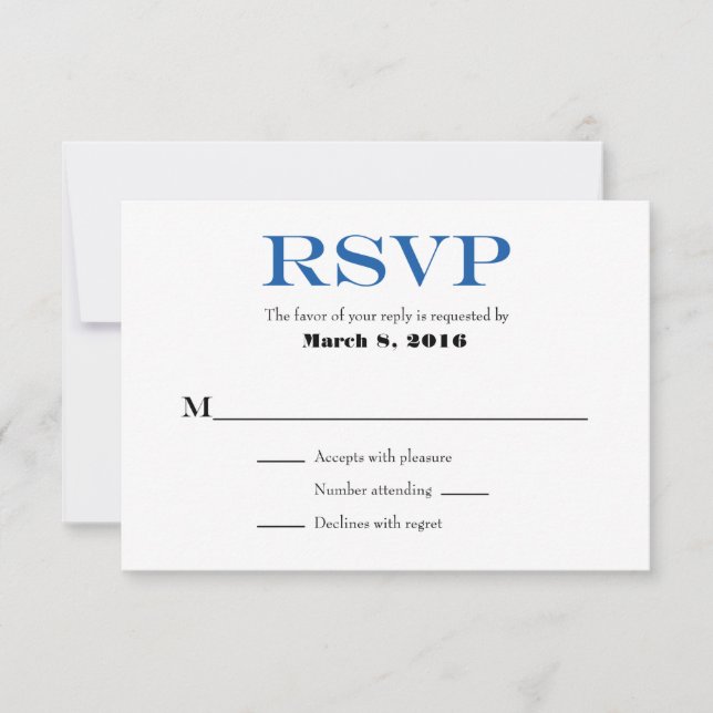 Bleu Blanc Plaine Simple Mariage Cartes RSVP (Devant)