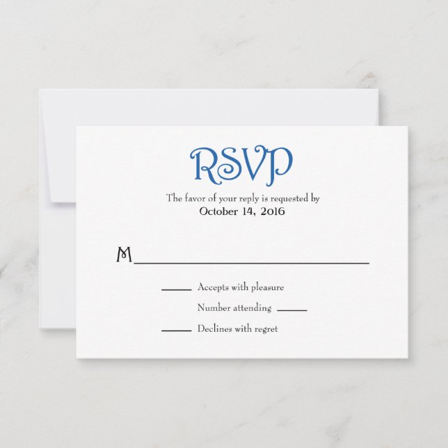 Bleu Blanc Plaine Simple Mariage Cartes RSVP (Devant)