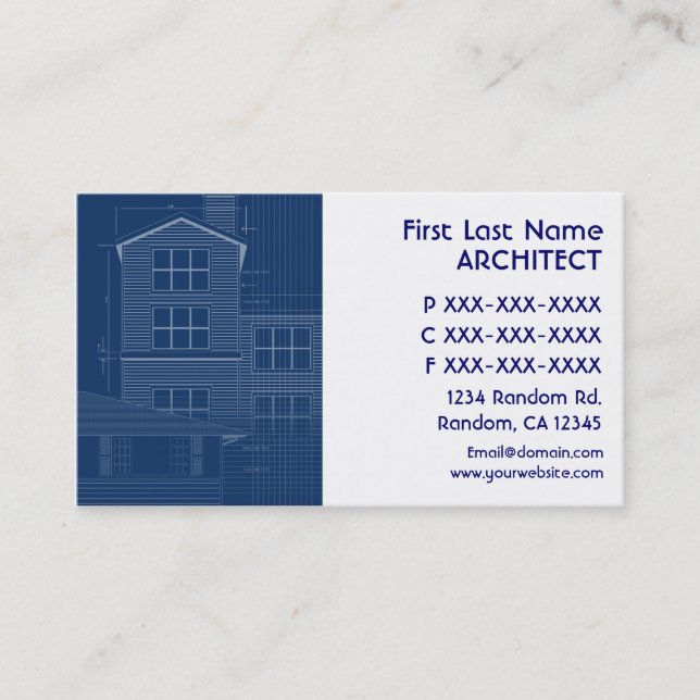 Bleu blanc plan architecte carte de visite (Devant)