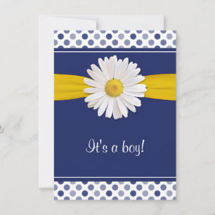 Bleu blanc Pois Daisy Baby shower Invitation