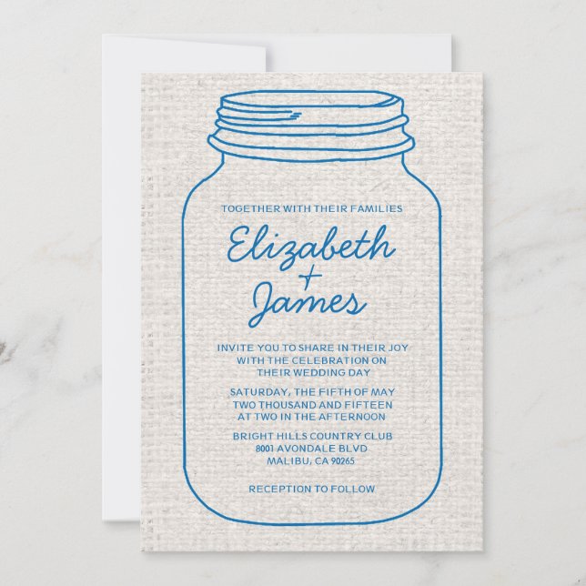 Bleu & Blanc Rustique Mason Jar Invitations de mar (Devant)