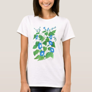 Bleu, Blanc, T-shirt Dames Vertes, Morning Glories