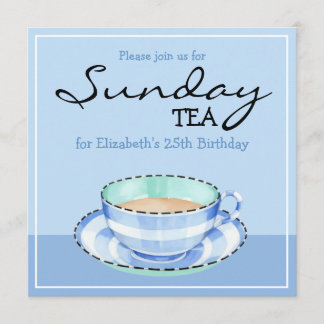 Bleu Blanc Teacup bleu Anniversaire Tea Invitation