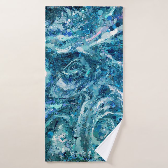 Bleu Blanc Turquoise Mer vague Splash Abstraction (Serviette de bain)